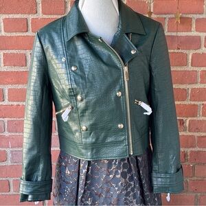Rafaella Green Croc Faux Leather Moto Jacket